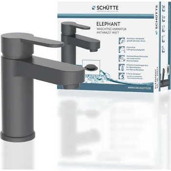 Sprchový set SCHÜTTE umyvadlová baterie ELEPHANT s výsuvným odpadem, koupelnová baterie s výpustí, antracit matná | 34214