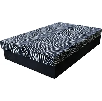 Postel Čalouněná postel Tina vzorovaná s lamelovým roštem a úložným prostorem - Zebra/černá, 110 x 195 cm, Bez navýšení, Molitanová 11 cm