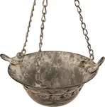 Zelený antik kovový závěsný květináč s patinou a ptáčky - 23*17*46 cm