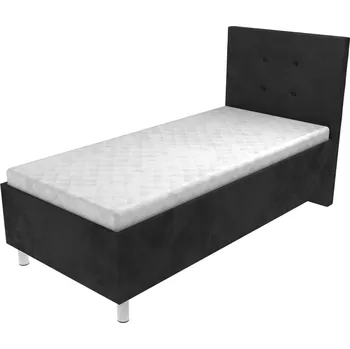 Postel Čalouněná postel Dianna s čelem s knoflíky, lamelovým roštem a úložným prostorem - Černá, 80 x 200 cm, Bez navýšení, Bez matrace