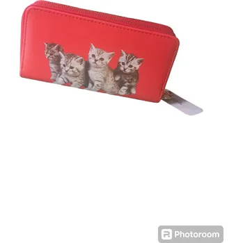 Dámská peněženka červené barvy se 4 koťaty