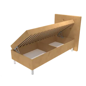 Postel Čalouněná postel Poppy na nohách s čelem s vtahy, lamelovým roštem a úložným prostorem - Béžová, 80 x 200 cm, Bez navýšení, Molitanová 13 cm