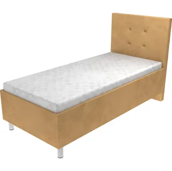 Postel Čalouněná postel Dianna s čelem s knoflíky, lamelovým roštem a úložným prostorem - Béžová, 80 x 200 cm, Bez navýšení, Bez matrace