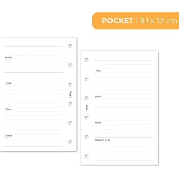 Kancelářské potřeby Fleppi Náplň do diáře - Kalendář nedatovaný, týden/2 stranu, horizontální, linkovaný Vyberte velikost náplně: Pocket