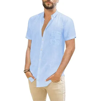 Pánská móda Bavlněná košile s krátkými rukávy Barva: Modrá, Velikost: XL