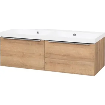 Koupelnový nábytek Mailo, koupelnová skříňka s umyvadlem z litého mramoru 121 cm, dub Riviera, úchytka: chrom CN528M