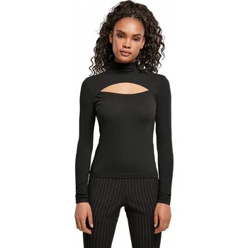 Dámské tričko Urban Classics Rolákový top s dlouhým rukávem s průstřihem na dekoltu Barva: Černá, Velikost: XXL