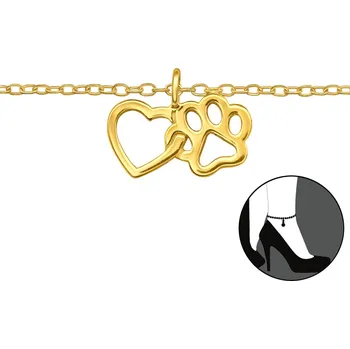 Řetízek For Silver Pozlacený řetízek na nohu Srdce a Tlapka - Stříbro 925