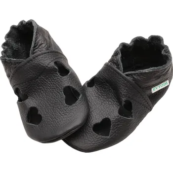 Capáčky EVTODI Kožené capáčky s koženou podrážkou černé se srdíčky 18-24 měsíců Černá 22,5