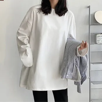 Dámská mikina Jednobarevné oversize tričko s dlouhými rukávy Barva: Bílá, Velikost: 3XL