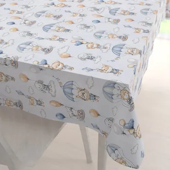 ubrus Dětský bavlněný obdélníkový ubrus Sandra SA-469 Zvířátka s padáky na světle modrém 60x100 cm