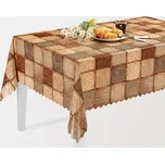 Ubrus PVC s textilním podkladem 1436-01 FLORISTA, koše ve čtvercích, hnědá, š.140cm (metráž)