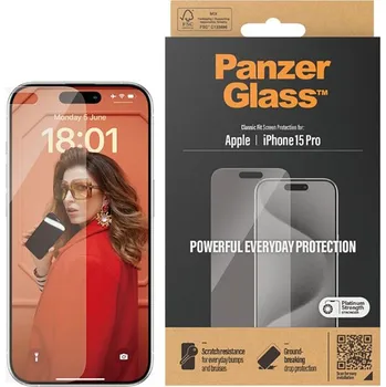 Tvrzené sklo (Temperd Glass) PANZERGLASS pro Apple iPhone 15 Pro - classic fit