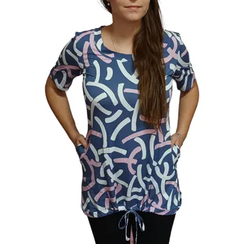 Dámská tunika Tunika Elain modrá s růžovým vzorem a kapsami Velikosti Elain: L