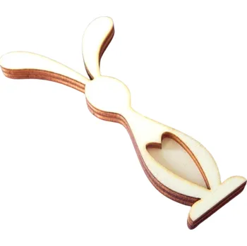 Dřevěná hračka Dřevěný výřez z překližky, 3D ZAJÍČEK SE SRDCEM, 9x4,7cm, 2ks/sada