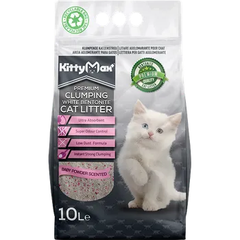 Podestýlka pro kočku KITTYMAX hrudkující, bezprašný bílý bentonit BABY POWDER 10 l