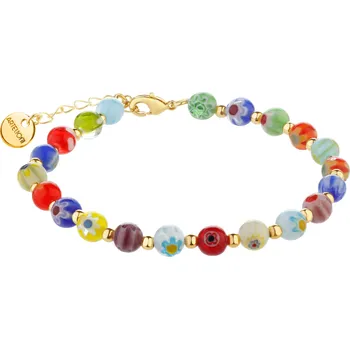 Náramek Pozlacený náramek z mosazi se skleněnými prvky - květy - AR537-4610