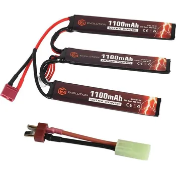 Baterie pro airsoftovou zbraň Li-Pol akumulátor Evolution Airsoft Ultra Power 11,1V 1100mAh 20/40C - 3 díly, Dean-T, redukce