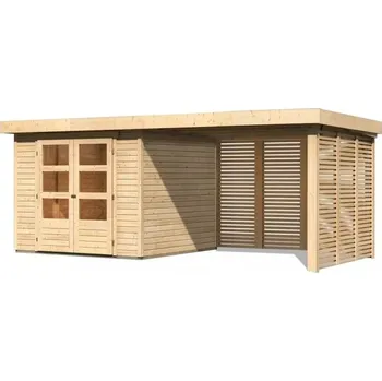 Zahradní stavba KARIBU HOLZTECHNIK dřevěný domek KARIBU ASKOLA 3,5 + přístavek 280 cm včetně zadní a boční stěny (9152) natur LG3254