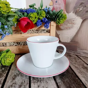 TOM šálek s podšálkem 260 ml, červená linka, Thun 1794 (Porcelánový šálek na čaj 1. jakost)