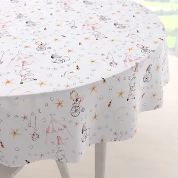 ubrus Dětský bavlněný kulatý ubrus Sandra SA-371 Růžový cirkus se zvířátky Ø 110 cm