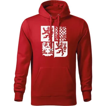 Pánská mikina DRAGOWA pánská mikina s kapucí český velký znak, červená 320g / m2