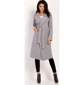 Dámský kabát Kabát s límečkem a páskem na zavazování v pase A152 Barva: Šedá, Velikost: XL