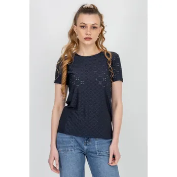 Dámské tričko Jacqueline de Yong JDY dámské triko s výšivkou Cathinka tmavě modré Velikost: XS