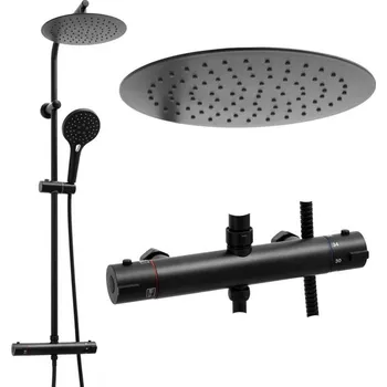 Vodovodní baterie Erga Bergen Therm, sprchová souprava s termostatickou baterií a dešťovou hlavicí 25cm, černá matná, ERG-YKA-BP.BERGEN-THERM-25-BLK