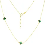 GEMMAX Original – garance kvality Zlatý náhrdelník Čtyřlístky s Malachity délka 42+3 cm – žluté zlato 585/1000 GLNYI-45-02775 – v dárkovém balení s Certifikátem ryzosti