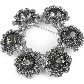 Brož Brož s broušenými kamínky - Květ - Antracit