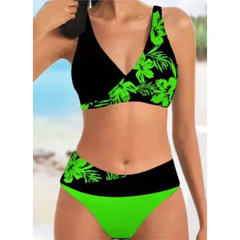 Dámské plavky Dámské plavky dvojdílné "Plus Size" (XS-5XL) s květinovým potiskem Barva: zelená, Velikost: XXXL