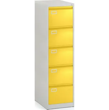Kartotéka Kovová kartotéka A4 - 5 zásuvek, 45,5 x 62 x 162,5 cm, cylindrický zámek, žlutá - ral 1023