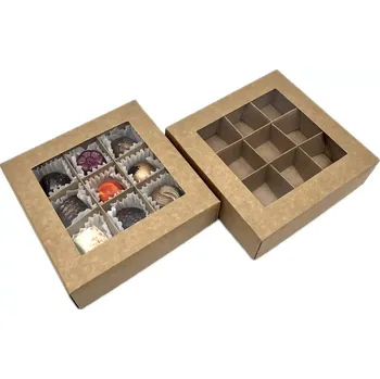 Dárková krabička Elegantní krabička na 9 pralinek přírodní 14x14x4,2 cm