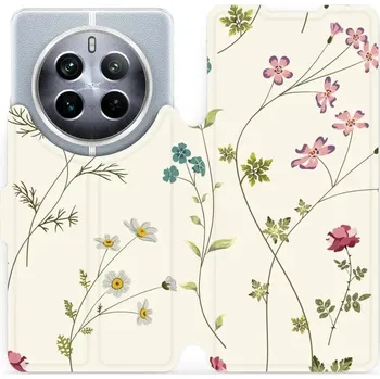 Pouzdro na mobilní telefon Flipové pouzdro Mobiwear - Realme 12 Pro 5G - MD03S Tenké rostlinky s květy (Knížkové flip pouzdro, obal, kryt na mobil Realme 12 Pro 5G - MD03S Tenké rostlinky s květy, materiál Umělá kůže + TPU - ochrana 360°, stojánek, silikonová vanička, magnetické)