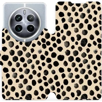 Pouzdro na mobilní telefon Flipové pouzdro Mobiwear - Realme 12 Pro Plus 5G - VA50S Černé puntíky (Knížkové flip pouzdro, obal, kryt na mobil Realme 12 Pro Plus 5G - VA50S Černé puntíky, materiál Umělá kůže + TPU - ochrana 360°, stojánek, silikonová vanička, magnetické zavírání)