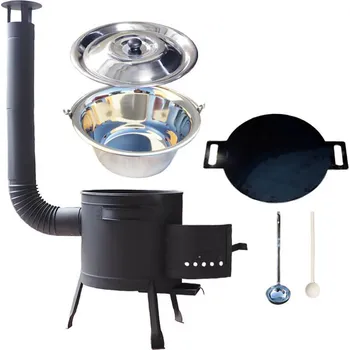 Kempingové nádobí Nerezový kotlík 20 L (1,2 mm) INOX + železná pánev 44 cm UNI + žáruvzdorná kotlina 42 cm PLUS 600