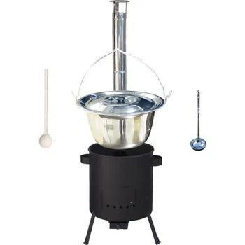 Kempingové nádobí Nerezový kotlík 20 L (1,2 mm) + žáruvzdorná kotlina (1 mm) 42 PLUS 600 + poklice + vařečka + naběračka