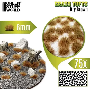 Plastikový model Grass Tufts – samolepící drny suchá hnědá tráva, 6mm (75 ks)