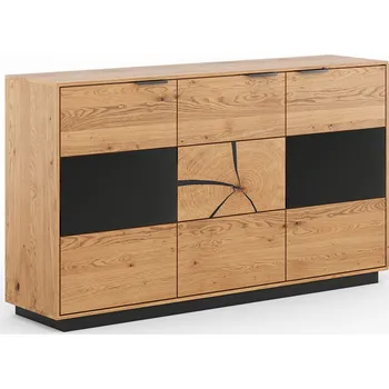 Komoda Komoda 3D dub Tirano, plát dřeva, černé sklo, rozměr 84x154x39cm