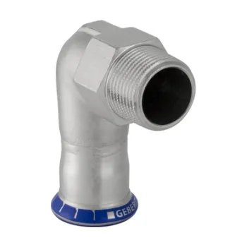 Vodovodní potrubí Geberit MAPRESS přechodové koleno 90°, DN15, s vnějším závitem, lisovací, voda, nerez ocel