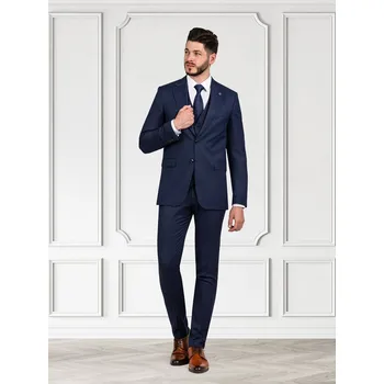 FERATT Pánský vlněný oblek s vestou EVORA modrý 2 Velikost: 176/56