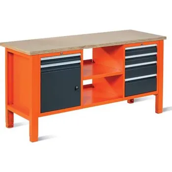 Dílenský stůl Dílenský stůl TECHNO Light, šířka 1765 mm, 6 zásuvek, 1 skříňka, barva oranžová RAL2004/antracit RAL7016.