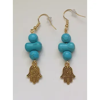 Náušnice Náušnice ETNO s tyrkenitem - ruka Fatimy (BOHO styl)