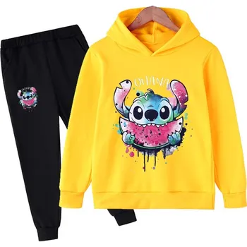 Lilo & Stitch Dětská tepláková souprava s potiskem na motivy oblíbeného seriálu " Lilo & Stitch" - žlutá Barva: A, Velikost: 150