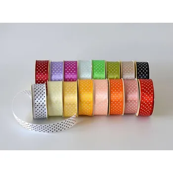 Stuha Saténová stuha s puntíky 2,5 cm A - Bílá