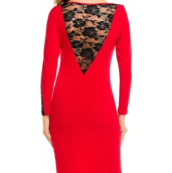 Dámské šaty Elegantní šaty s krajkovými vsadky A128 Barva: Červená, Velikost: S