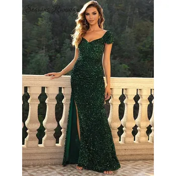 Dámské šaty Maxi klubové šaty Sequins SQ737 Barva: Zelená, Velikost: M