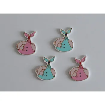 Knoflík Dřevěný dekorační knoflík - Medvídek v šátku modrý