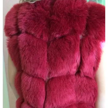 Dámská vesta Prošívaná kožešinová vesta chlupatý kožich Barva: Vínová, Velikost: S